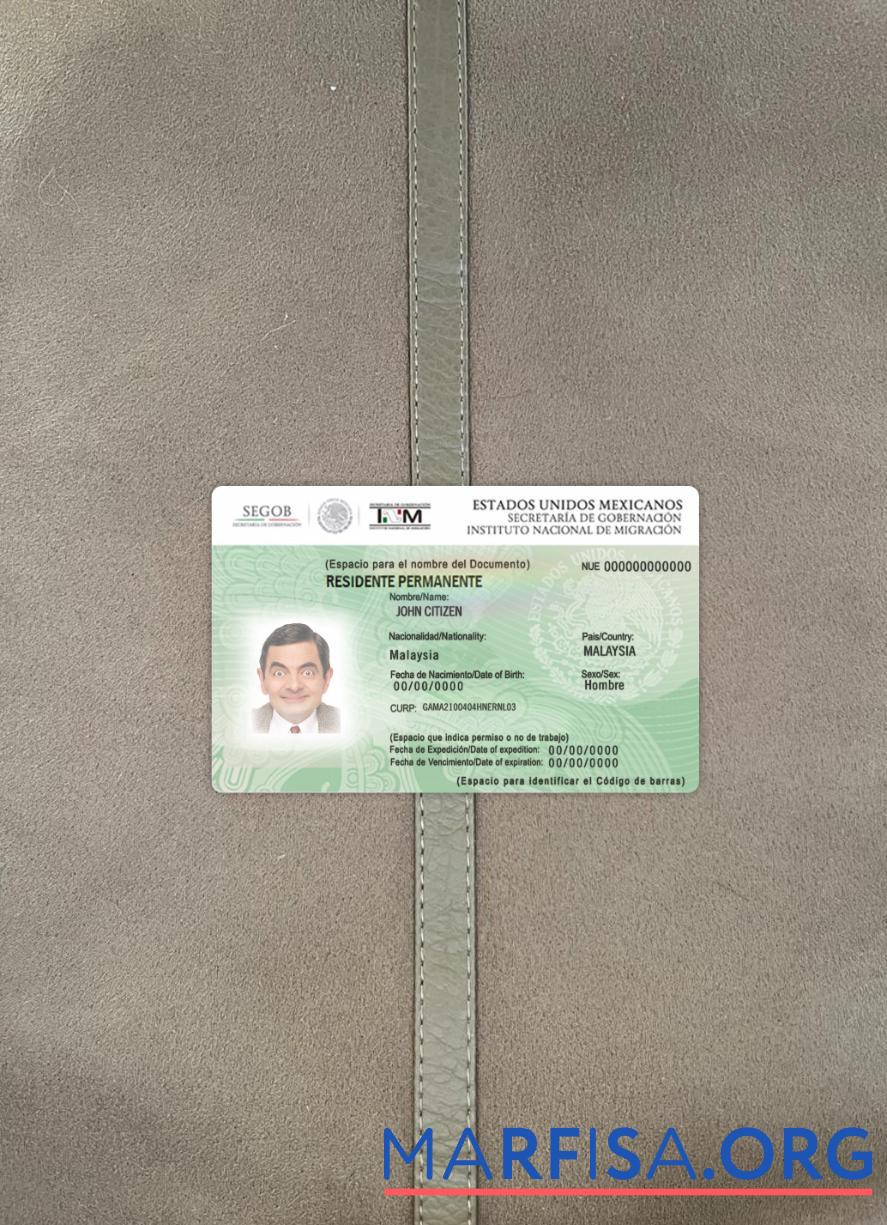 Realistic Mexico green card (residence permit) photolook front example